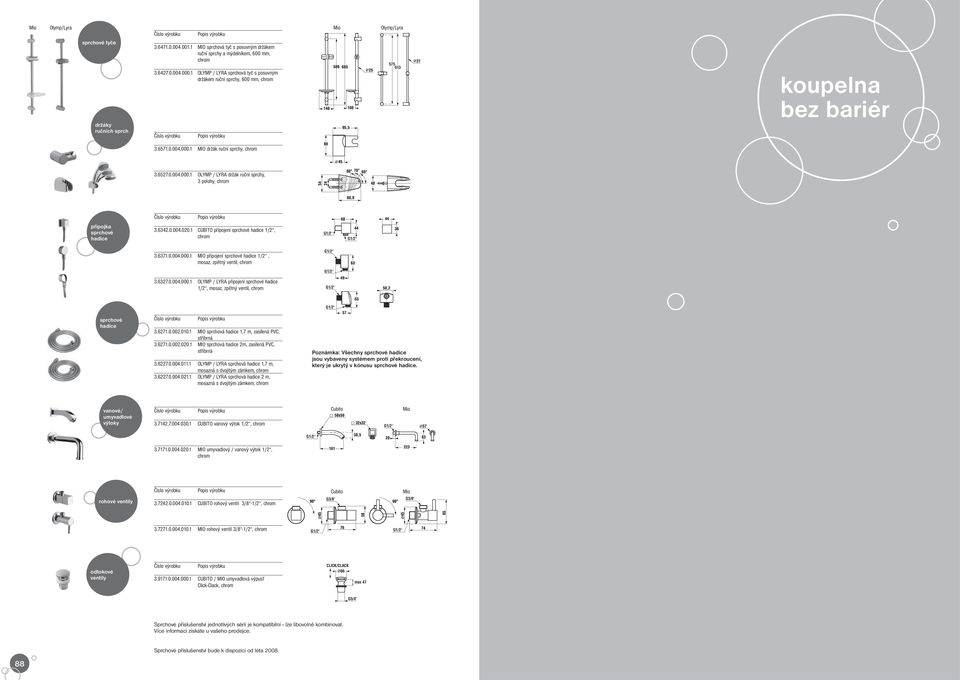 6342.0.004.020.1 CUBITO přípojení sprchové hadice 1/2, 3.6371.0.004.000.1 MIO připojení sprchové hadice 1/2, mosaz, zpětný ventil, 3.6327.0.004.000.1 OLYMP / LYRA připojení sprchové hadice 1/2, mosaz, zpětný ventil, sprchové hadice 3.