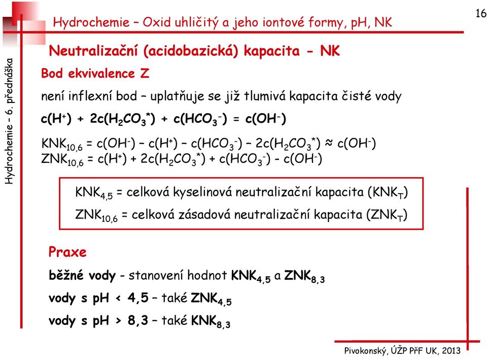 2 CO 3* ) + c(hco 3- ) - c(oh - ) KNK 4,5 = celková kyselinová neutralizační kapacita (KNK T ) ZNK 10,6 = celková zásadová