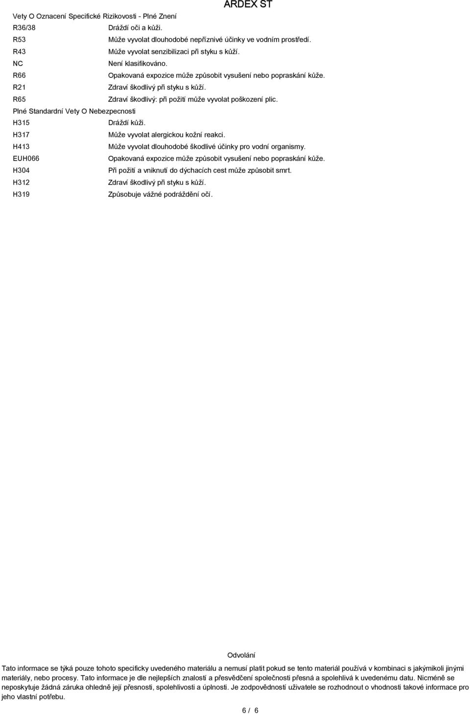 Plné Standardní Vety O Nebezpecnosti H315 Dráždí kůži. H317 Může vyvolat alergickou kožní reakci. H413 Může vyvolat dlouhodobé škodlivé účinky pro vodní organismy.