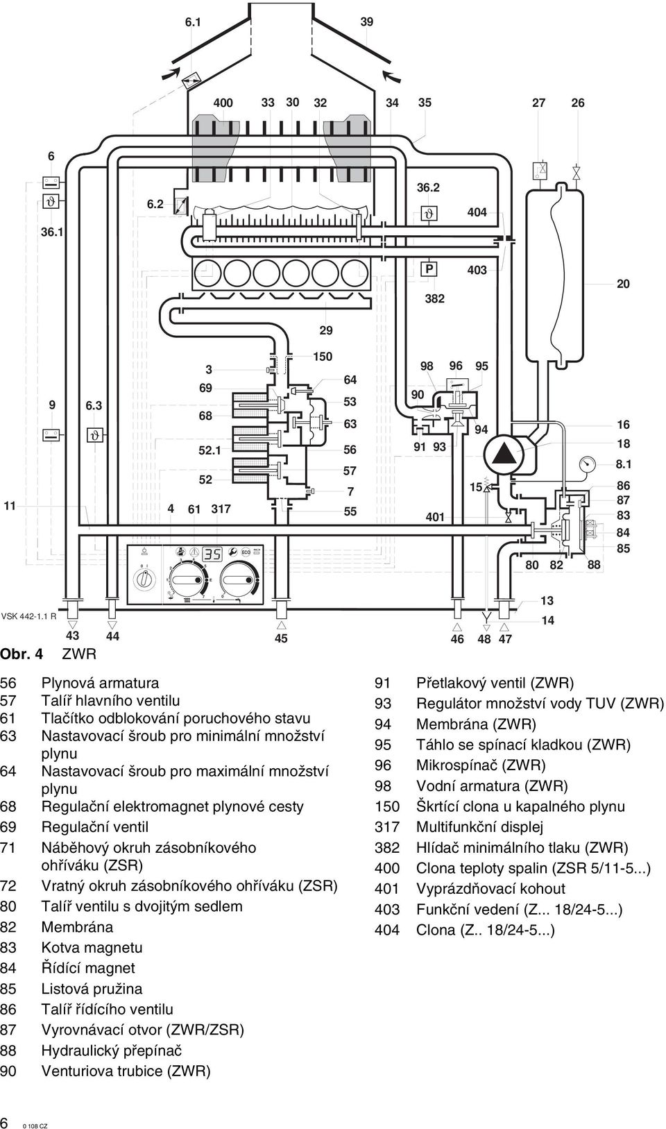 Regulaãní elektromagnet plynové cesty 69 Regulaãní ventil Nábûhov okruh zásobníkového ohfiíváku (ZSR) Vratn okruh zásobníkového ohfiíváku (ZSR) 80 Talífi ventilu s dvojit m sedlem 8 Membrána 8 Kotva