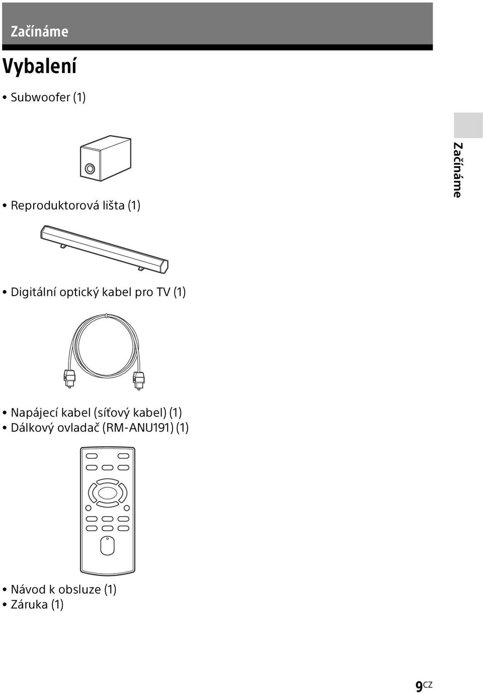 (1) Napájecí kabel (síťový kabel) (1) Dálkový