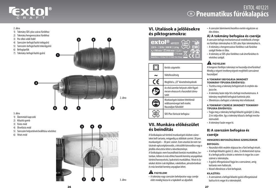 Tokmány-befogó/lazító gyűrű VI. Utalások a jelölésekre és piktogramokra: A szerszám bárminemű kezelése esetén vigyázzon az éles élekre.