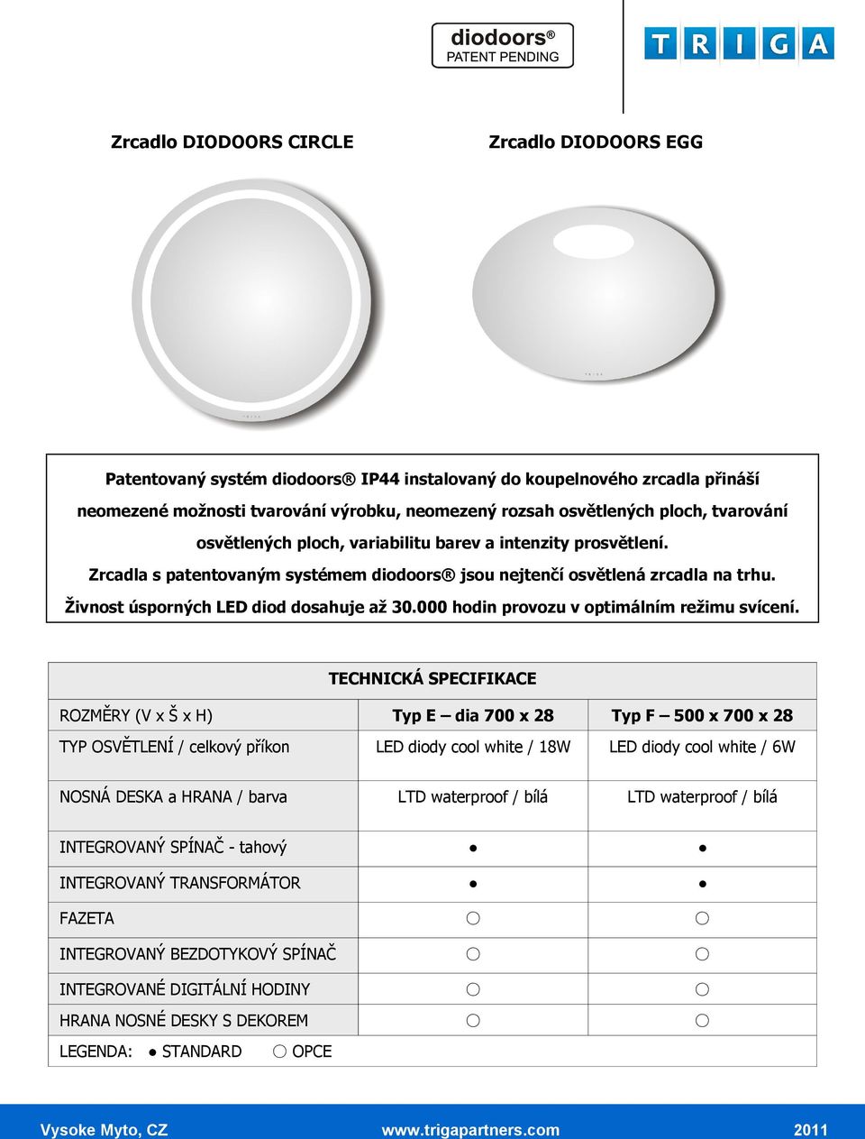 TYP OSVĚTLENÍ / celkový příkon LED diody cool white /