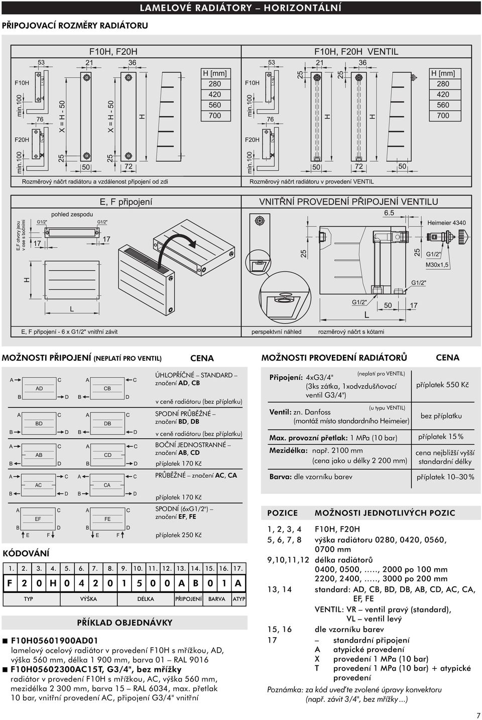 zátka, 1xodvzdušňovací ventil G3/4") (u typu VENTIL) Ventil: zn. Danfoss (montáž místo standardního Heimeier) Max. provozní přetlak: 1 MPa (10 bar) Mezidélka: např.