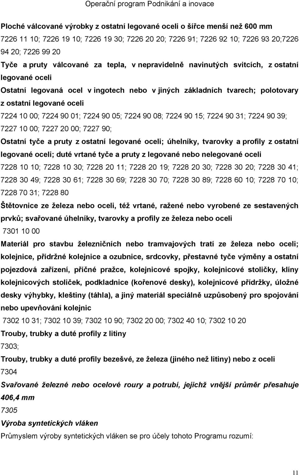 7224 90 01; 7224 90 05; 7224 90 08; 7224 90 15; 7224 90 31; 7224 90 39; 7227 10 00; 7227 20 00; 7227 90; Ostatní tyče a pruty z ostatní legované oceli; úhelníky, tvarovky a profily z ostatní legované