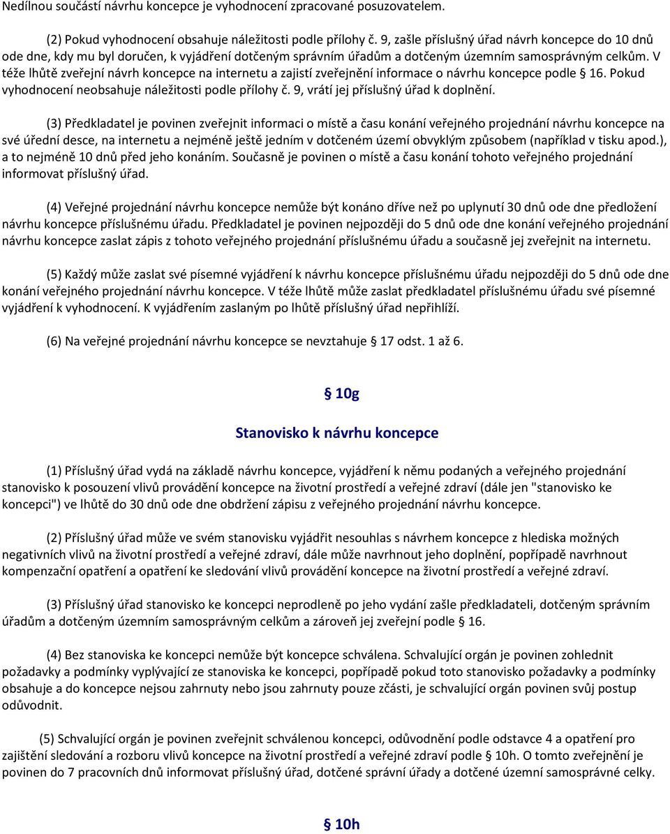 V téže lhůtě zveřejní návrh koncepce na internetu a zajistí zveřejnění informace o návrhu koncepce podle 16. Pokud vyhodnocení neobsahuje náležitosti podle přílohy č.