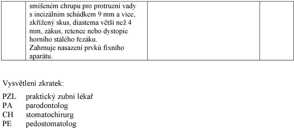 horního stálého řezáku. Zahrnuje nasazení prvků fixního aparátu.