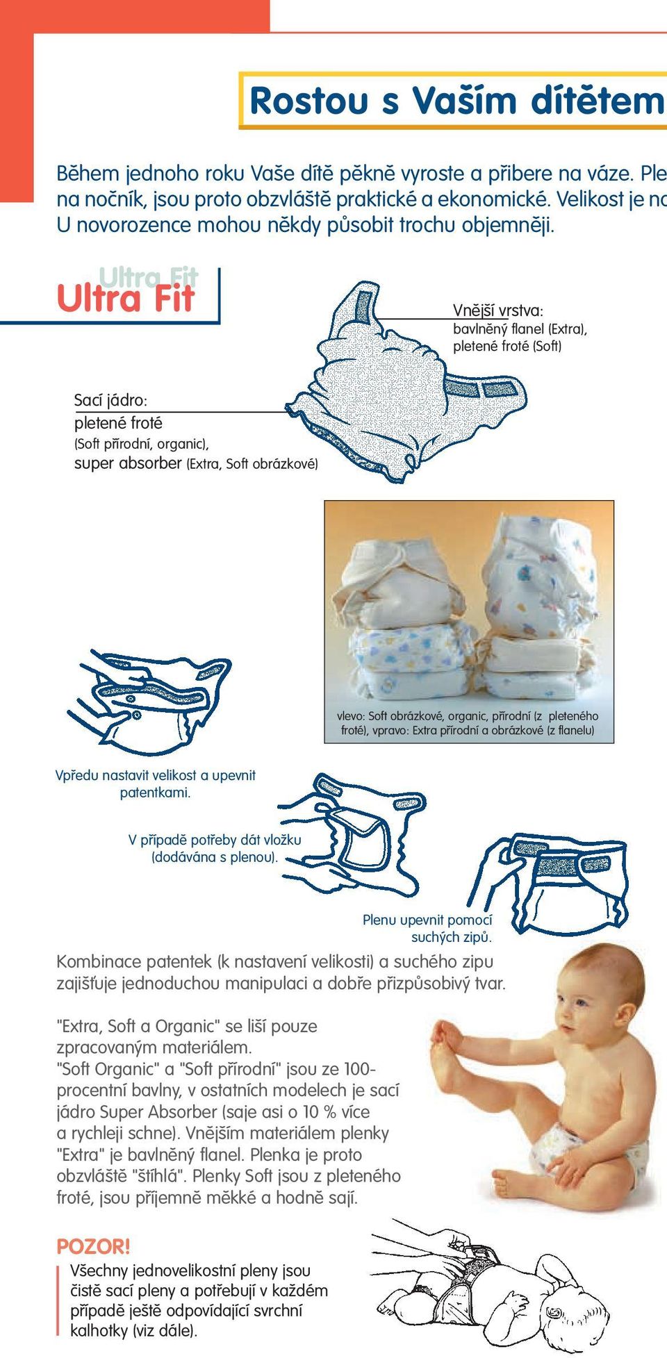 Ultra Fit Ultra Fit Vnûj í vrstva: bavlnûn flanel (Extra), pletené froté (Soft) Sací jádro: pletené froté (Soft pfiírodní, organic), super absorber (Extra, Soft obrázkové) vlevo: Soft obrázkové,