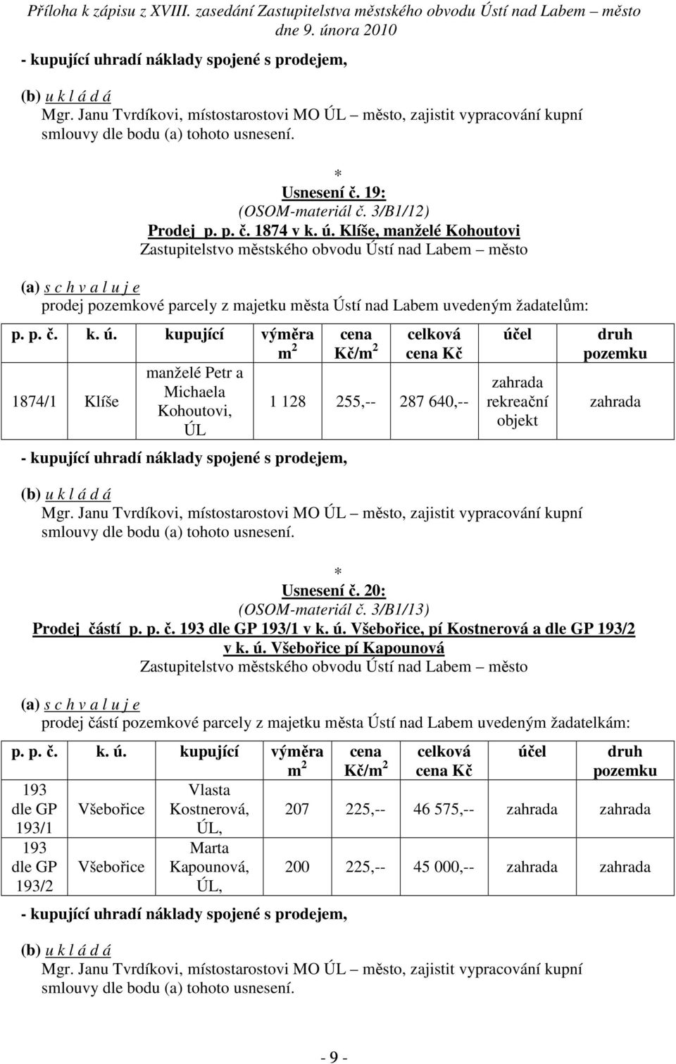 20: (OSOM-materiál č. 3/B1/13) Prodej částí p. p. č. 193 193/1 v k. ú.