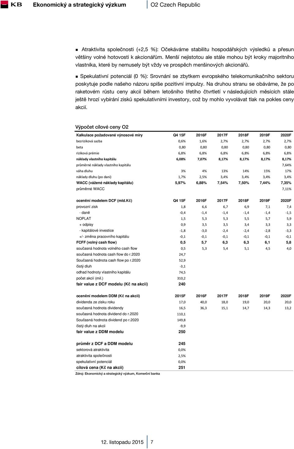 Spekulativní potenciál ( %): Srovnání se zbytkem evropského telekomunikačního sektoru poskytuje podle našeho názoru spíše pozitivní impulzy.