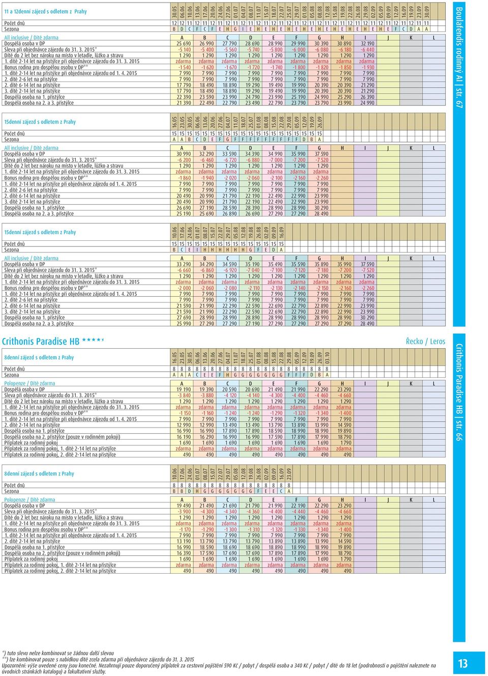 osoba v DP 25 690 26 990 27 790 28 690 28 990 29 990 30 390 30 890 32 190 Sleva při objednávce zájezdu do 31. 3. 2015* -5 140-5 400-5 560-5 740-5 800-6 000-6 080-6 180-6 440 1 290 1.