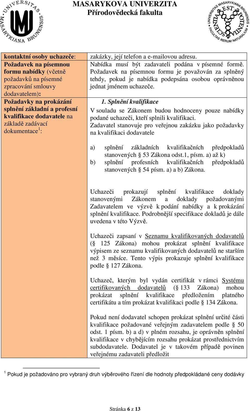 Požadavek na písemnou formu je považován za splněný tehdy, pokud je nabídka podepsána osobou oprávněnou jednat jménem uchazeče. 1.