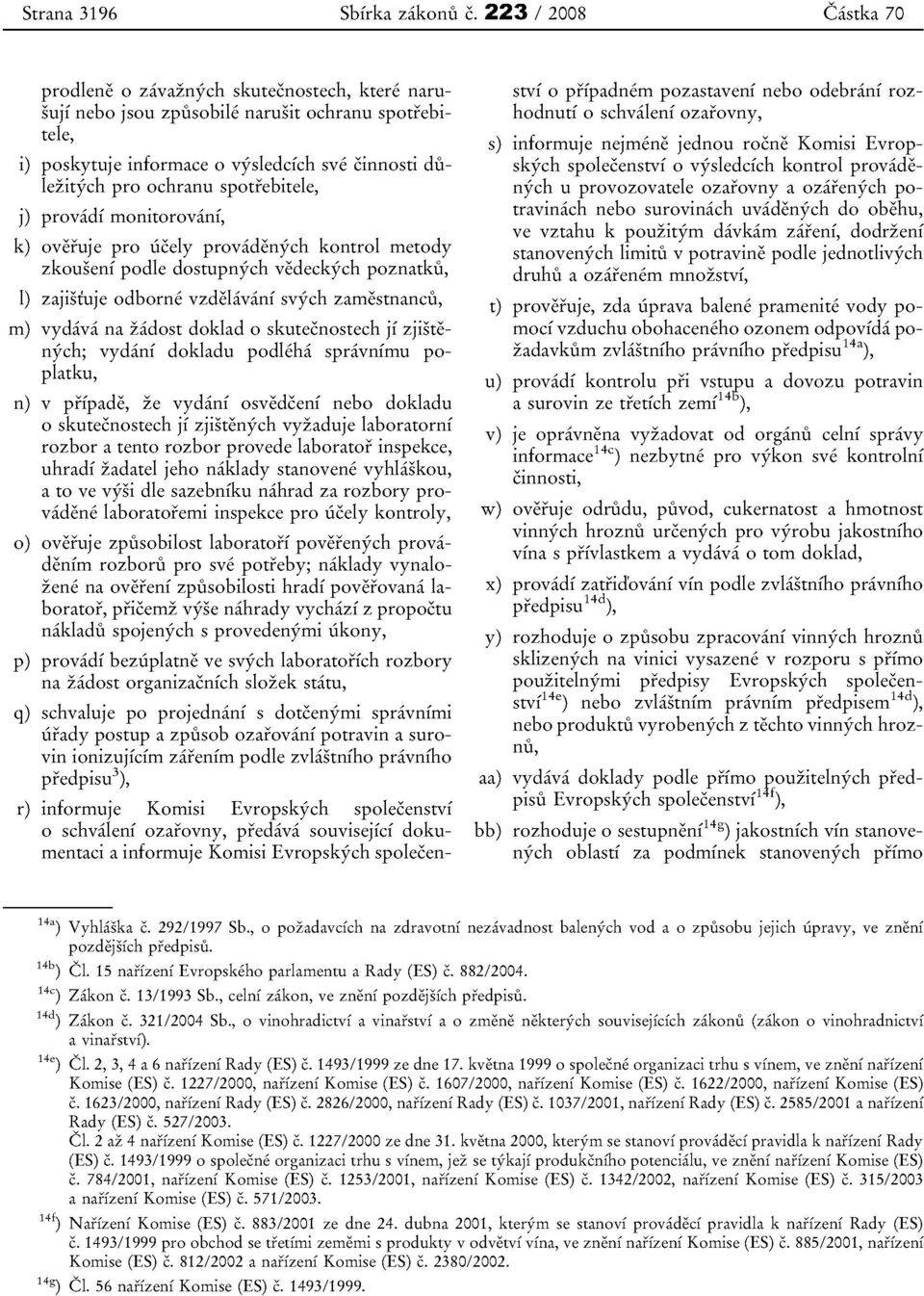 spotrebirele, j) provadi monitorovani, k) overuje pro iicely provadenych kontrol metody zkouseni podle dostupnych vedeckych poznatku, 1) zajistuje odborne vzdelavani svych zamestnancu, m) vydava na