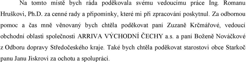 Za odbornou pomoc a čas mně věnovaný bych chtěla poděkovat paní Zuzaně Krčmářové, vedoucí obchodní oblasti