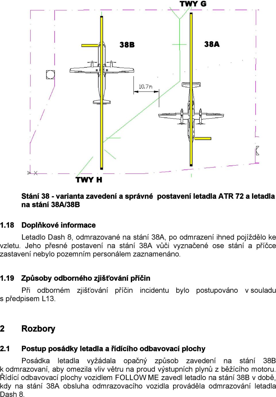 Jeho přesné postavení na stání 38A vůči vyznačené ose stání a příčce zastavení nebylo pozemním personálem zaznamenáno. 1.