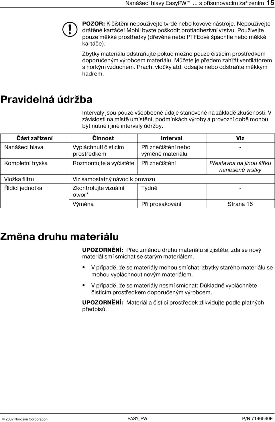 Mùžete je pøedem zahøát ventilátorem s horkým vzduchem. Prach, vloèky atd. odsajte nebo odstraòte mìkkým hadrem. Pravidelná údržba Intervaly jsou pouze všeobecné údaje stanovené na základì zkušenosti.