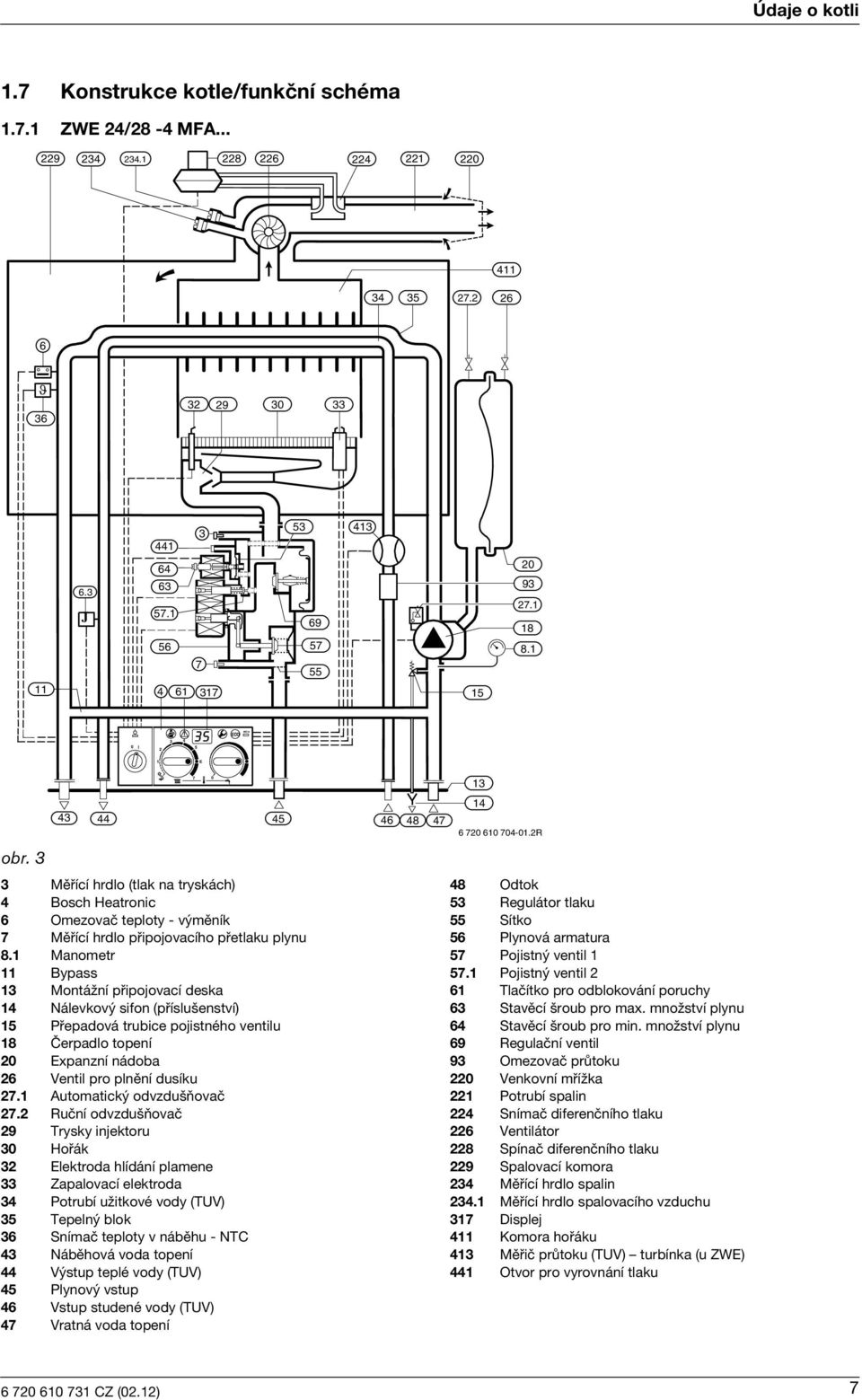 3 7 0 43 44 45 46 48 47 3 Mìøící hrdlo (tlak na tryskách) 4 Bosch Heatronc 6 Omezovaè teploty - v mìník 7 Mìøící hrdlo pøpojovacího pøetlaku plynu 8.