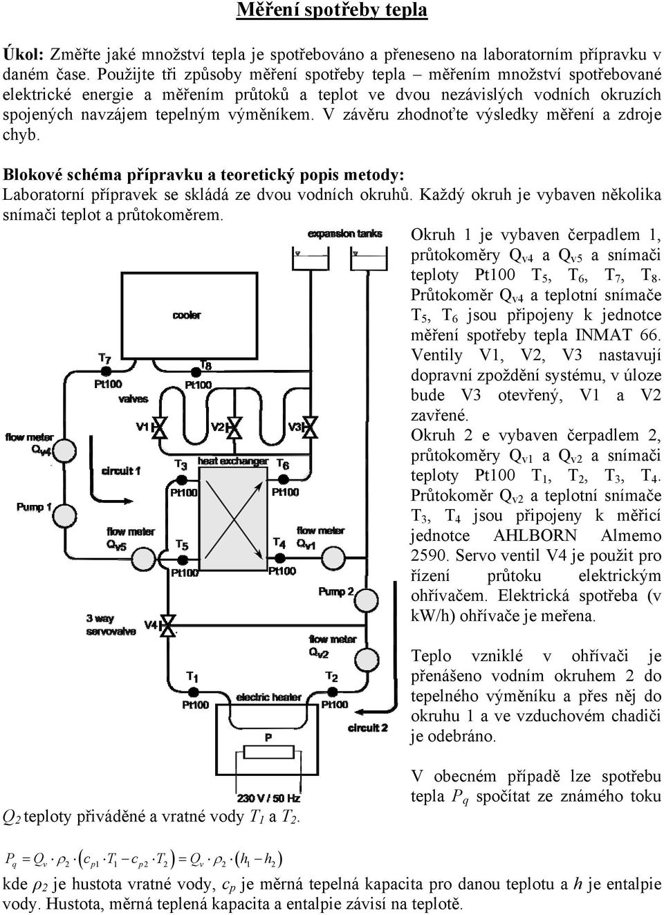 V závěru zhodnoťte výsledky měření a zdroje chyb. Blokové schéma přípravku a teoretický popis metody: Laboratorní přípravek se skládá ze dvou vodních okruhů.