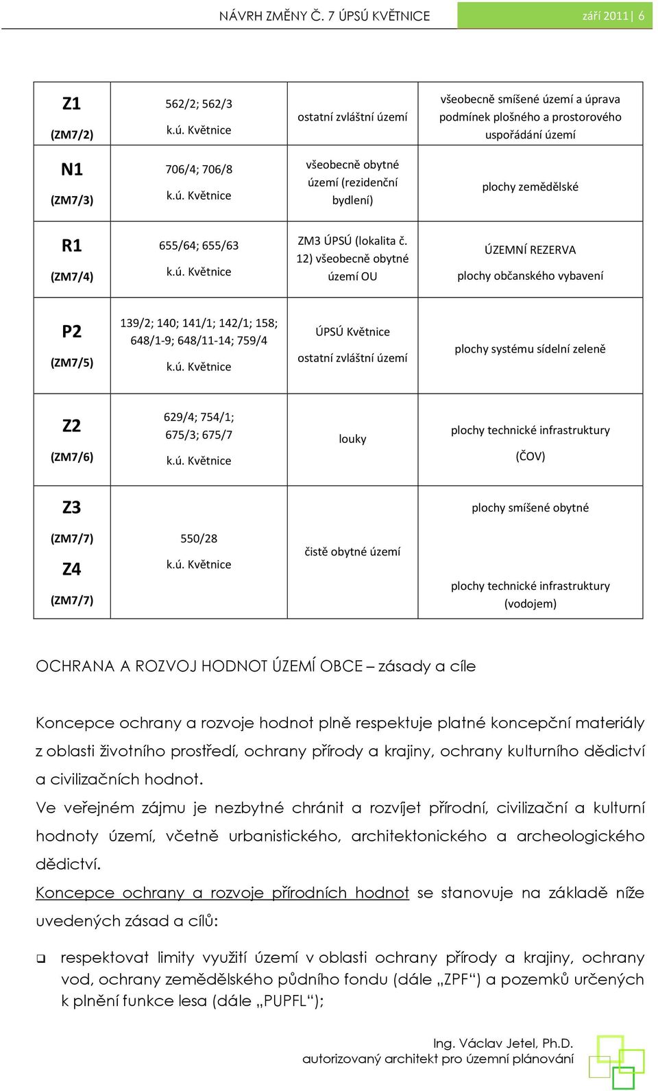 ú. Květnice ZM3 ÚPSÚ (lokalita č. 12) všeobecně obytné území OU ÚZEMNÍ REZERVA plochy občanského vybavení P2 (ZM7/5) 139/2; 140; 141/1; 142/1; 158; 648/1-9; 648/11-14; 759/4 k.ú. Květnice ÚPSÚ Květnice ostatní zvláštní území plochy systému sídelní zeleně Z2 (ZM7/6) 629/4; 754/1; 675/3; 675/7 k.