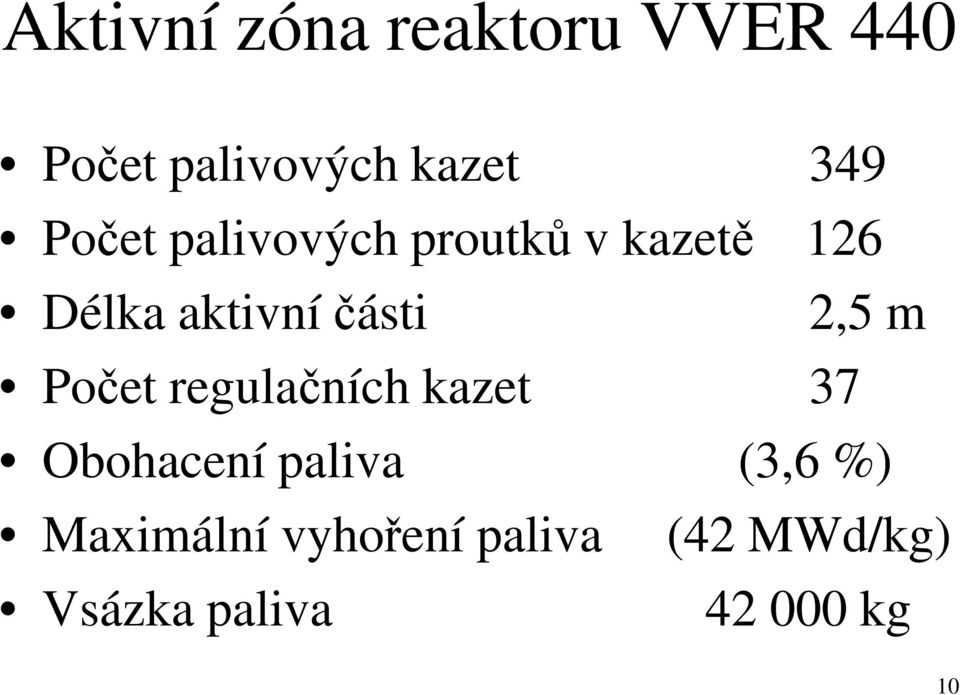 2,5 m Počet regulačních kazet 37 Obohacení paliva (3,6 %)