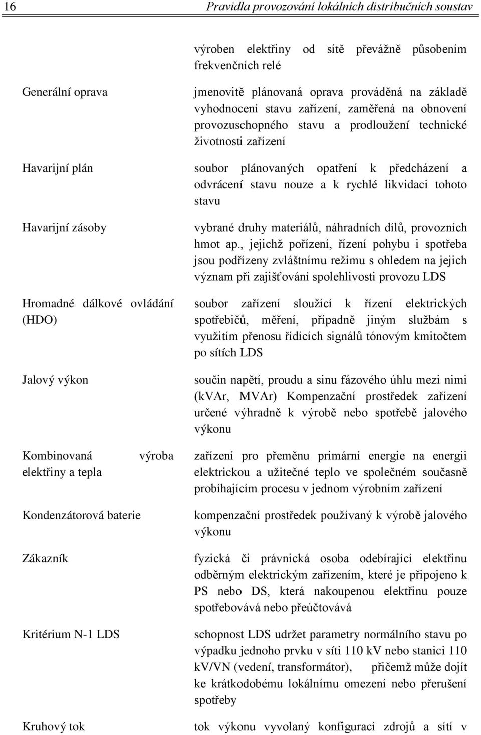 likvidaci tohoto stavu Havarijní zásoby Hromadné dálkové ovládání (HDO) Jalový výkon vybrané druhy materiálů, náhradních dílů, provozních hmot ap.