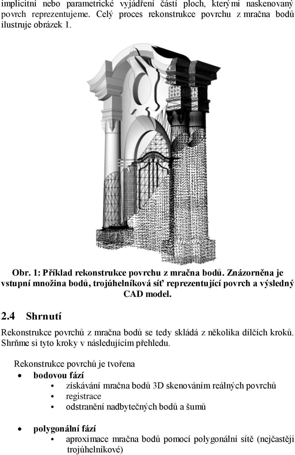 4 Shrnutí Rekonstrukce povrchů z mračna bodů se tedy skládá z několika dílčích kroků. Shrňme si tyto kroky v následujícím přehledu.