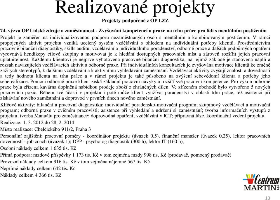 kombinovaným postižením. V rámci propojených aktivit projektu vzniká ucelený systém vzdělávání s ohledem na individuální potřeby klientů.