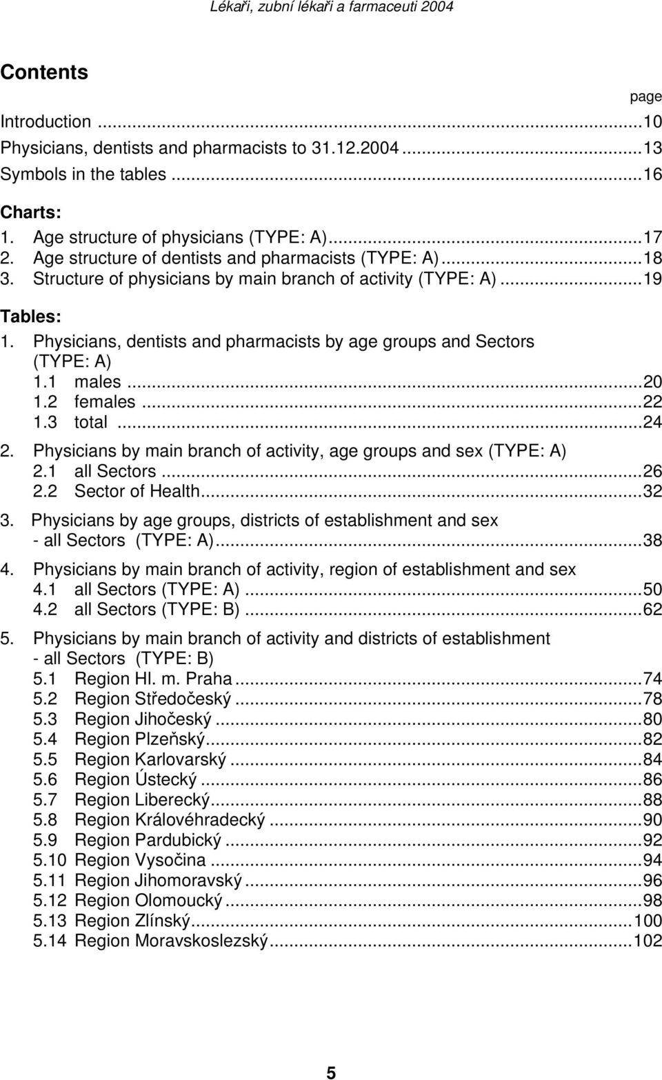 Physicians, dentists and pharmacists by age groups and Sectors (TYPE: A) 1.1 males...20 1.2 females...22 1.3 total...24 2. Physicians by main branch of activity, age groups and sex (TYPE: A) 2.