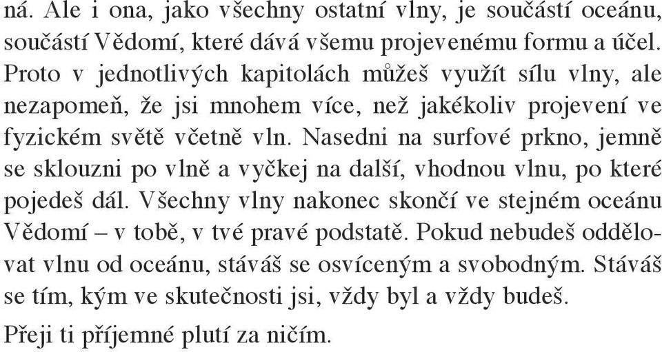 Nasedni na surfové prkno, jemně se sklouzni po vlně a vyčkej na další, vhodnou vlnu, po které pojedeš dál.