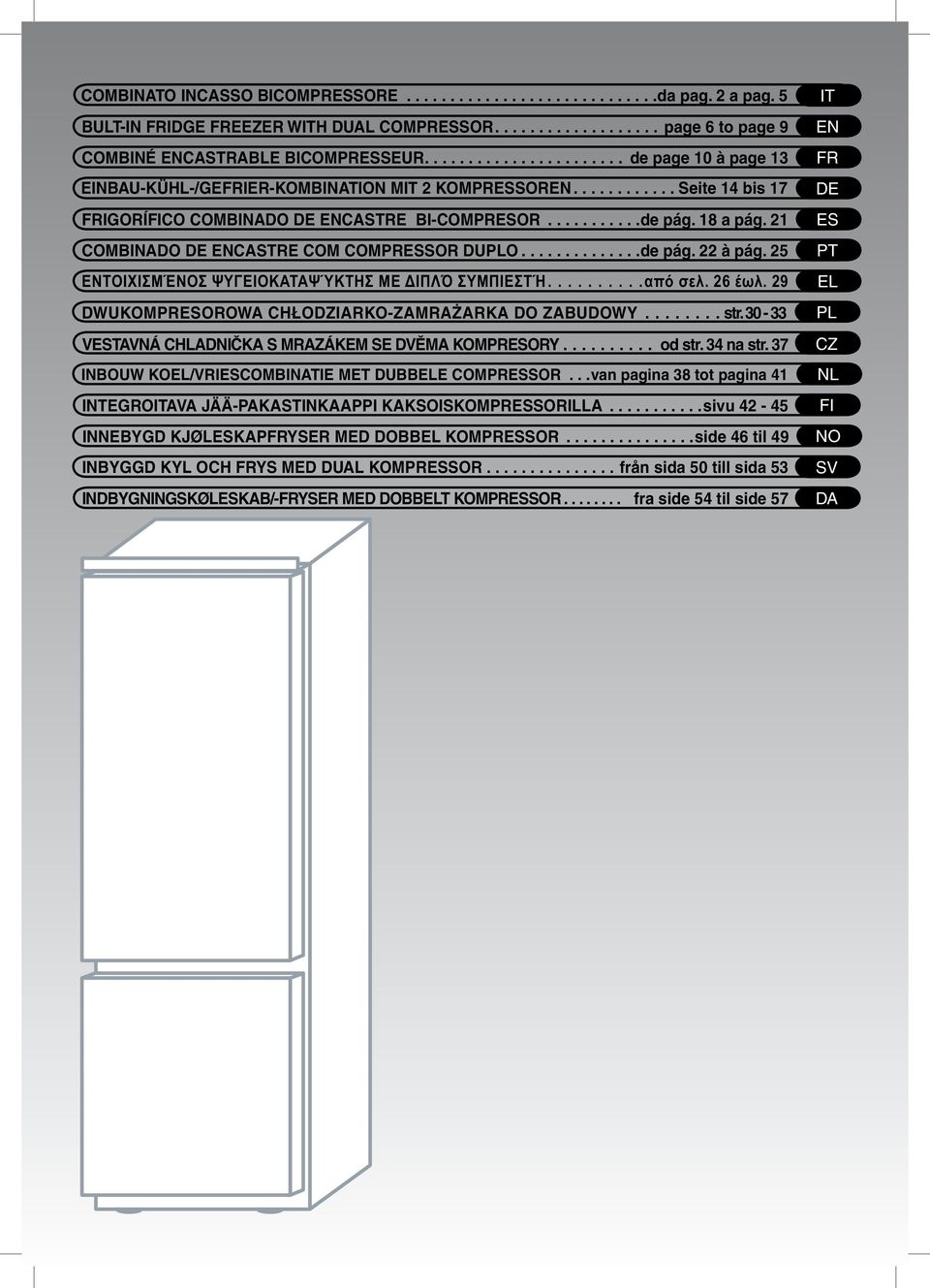 21 COMBINADO DE ENCASTRE COM COMPRESSOR DUPLO..............de pág. 22 à pág. 25 ΕΝΤΟΙΧΙΣΜΈΝΟΣ ΨΥΓΕΙΟΚΑΤΑΨΎΚΤΗΣ ΜΕ ΔΙΠΛΌ ΣΥΜΠΙΕΣΤΉ..........από σελ. 26 έωλ.