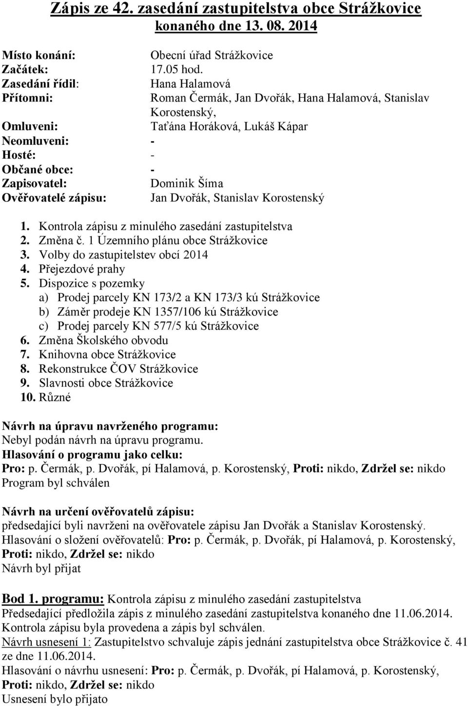 Hana Halamová Roman Čermák, Jan Dvořák, Hana Halamová, Stanislav Korostenský, Taťána Horáková, Lukáš Kápar Dominik Šíma Jan Dvořák, Stanislav Korostenský 1.