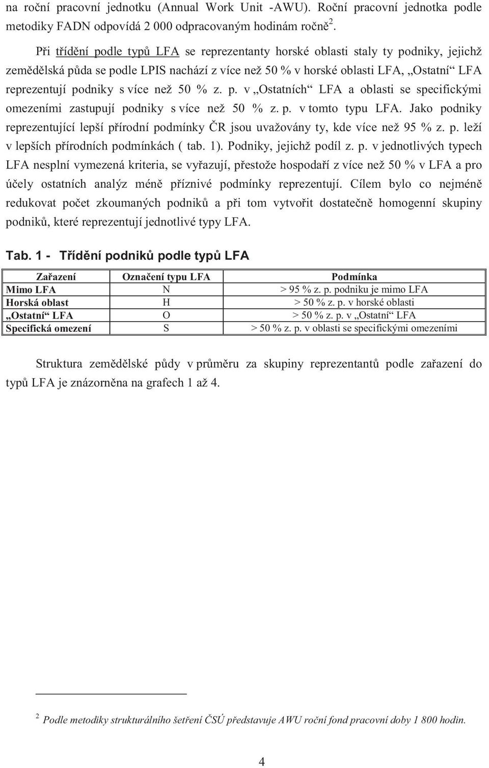 než 50 % z. p. v Ostatních LFA a oblasti se specifickými omezeními zastupují podniky s více než 50 % z. p. v tomto typu LFA.