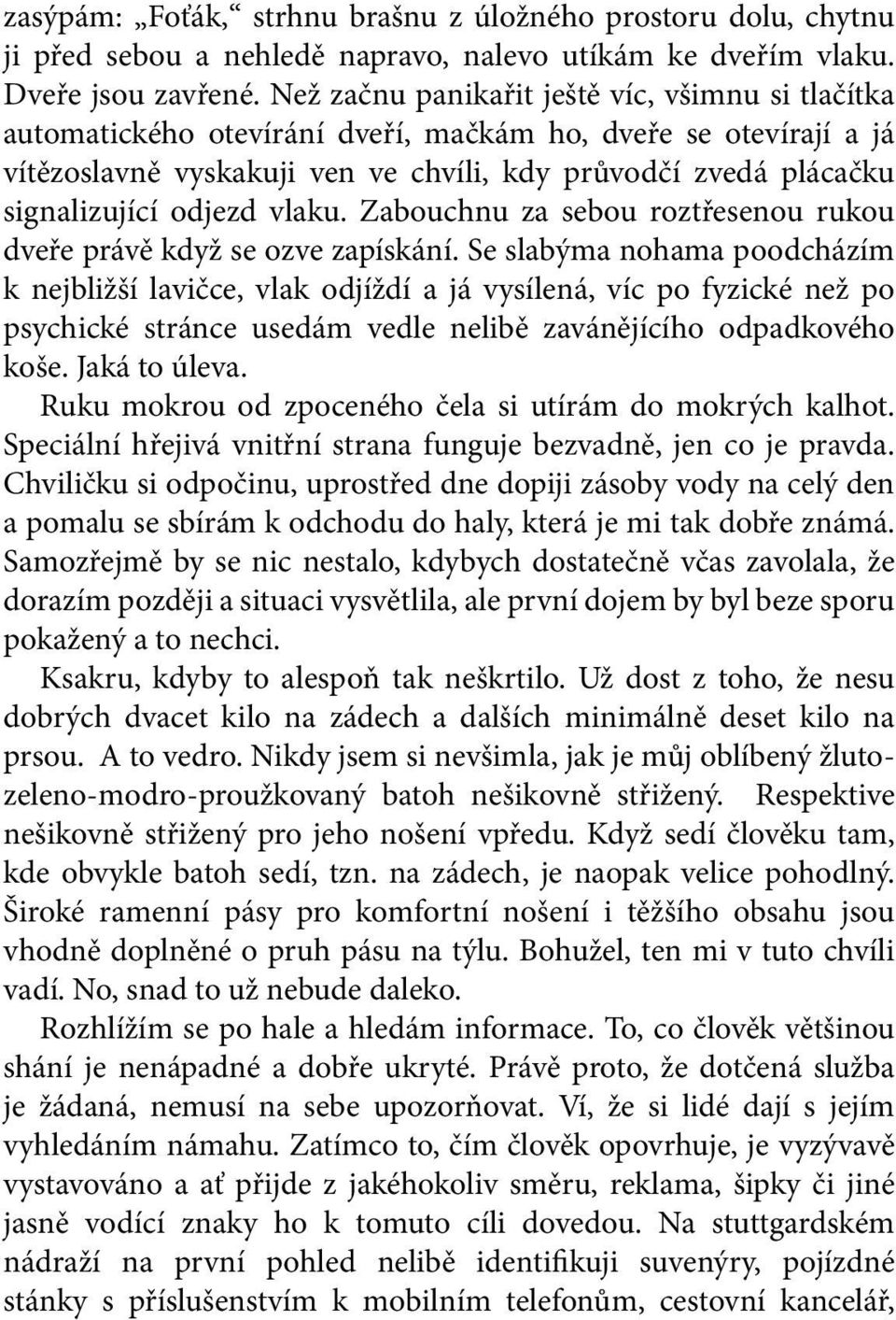 odjezd vlaku. Zabouchnu za sebou roztřesenou rukou dveře právě když se ozve zapískání.