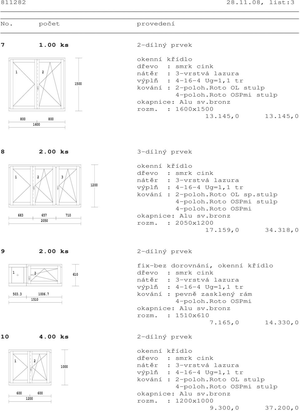 Roto OSPmi rozm. : 2050x200 7.59,0 34.38,0 9 2.00 ks 2-dílný prvek 503.3 006.7 50 60, 4-poloh.