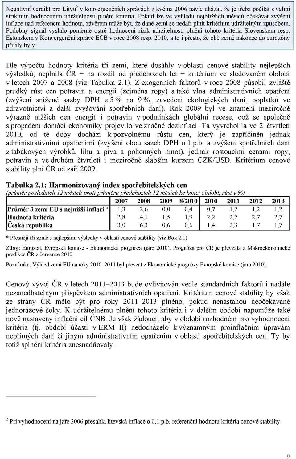 Podobný signál vyslalo poměrně ostré hodnocení rizik udržitelnosti plnění tohoto kritéria Slovenskem resp. Estonskem v Konvergenční zprávě ECB v roce 2008 resp.