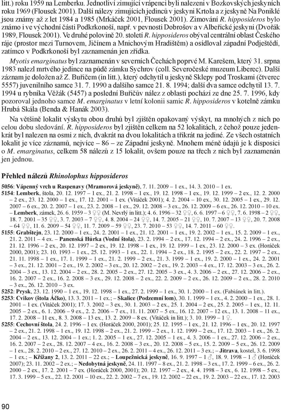 hipposideros bylo známo i ve východní části Podkrkonoší, např. v pevnosti Dobrošov a v Albeřické jeskyni (Dvořák 1989, Flousek 2001). Ve druhé polovině 20. století R.