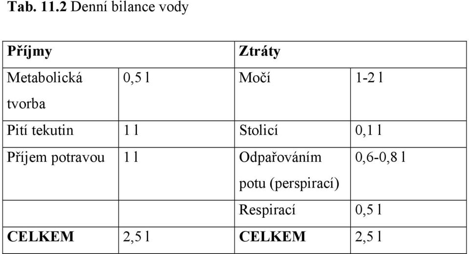 Močí 1-2 l tvorba Pití tekutin 1 l Stolicí 0,1 l