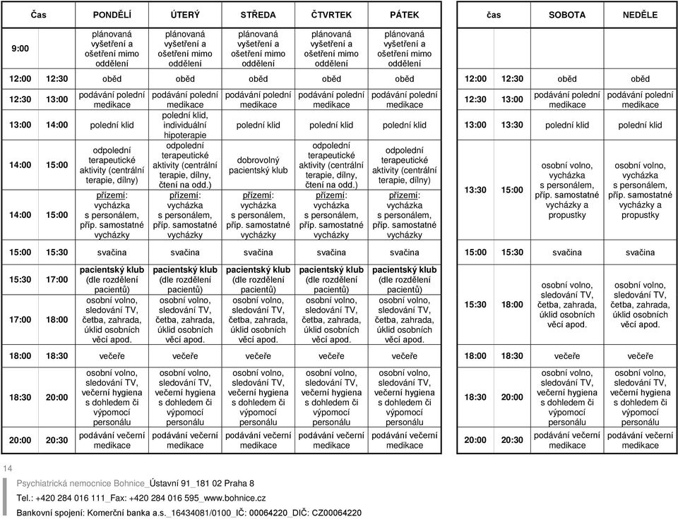 klid 14:00 15:00 14:00 15:00 odpolední terapeutické aktivity (centrální terapie, dílny) přízemí: vycházka s personálem, příp.