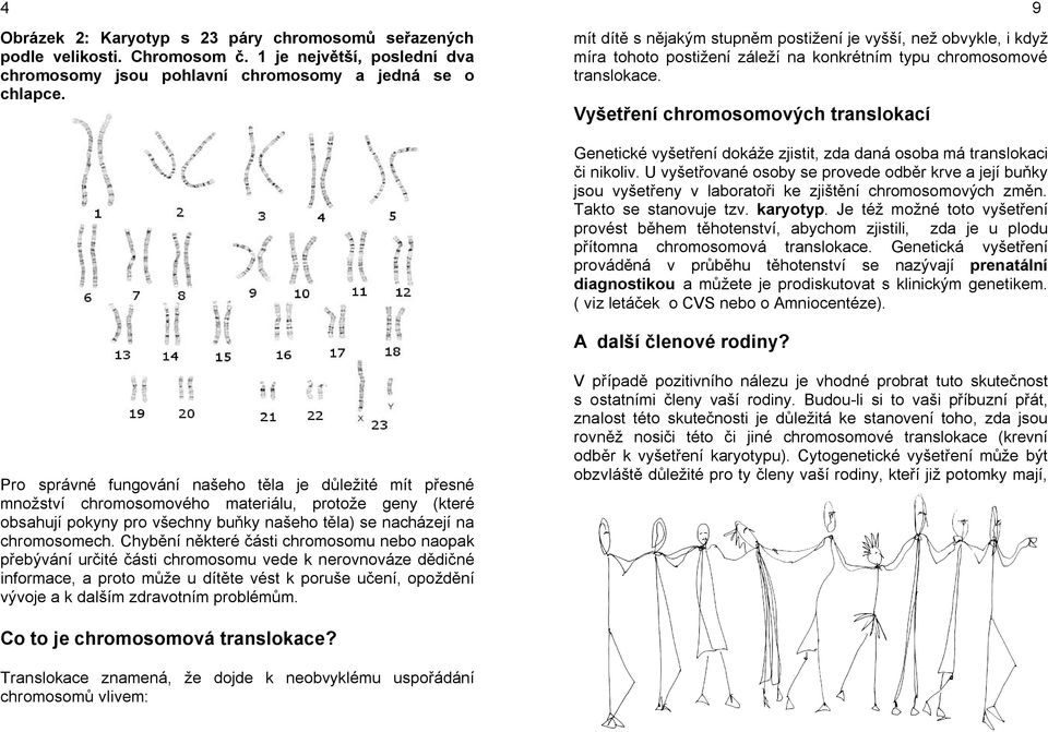 Vyšetření chromosomových translokací 9 Genetické vyšetření dokáže zjistit, zda daná osoba má translokaci či nikoliv.