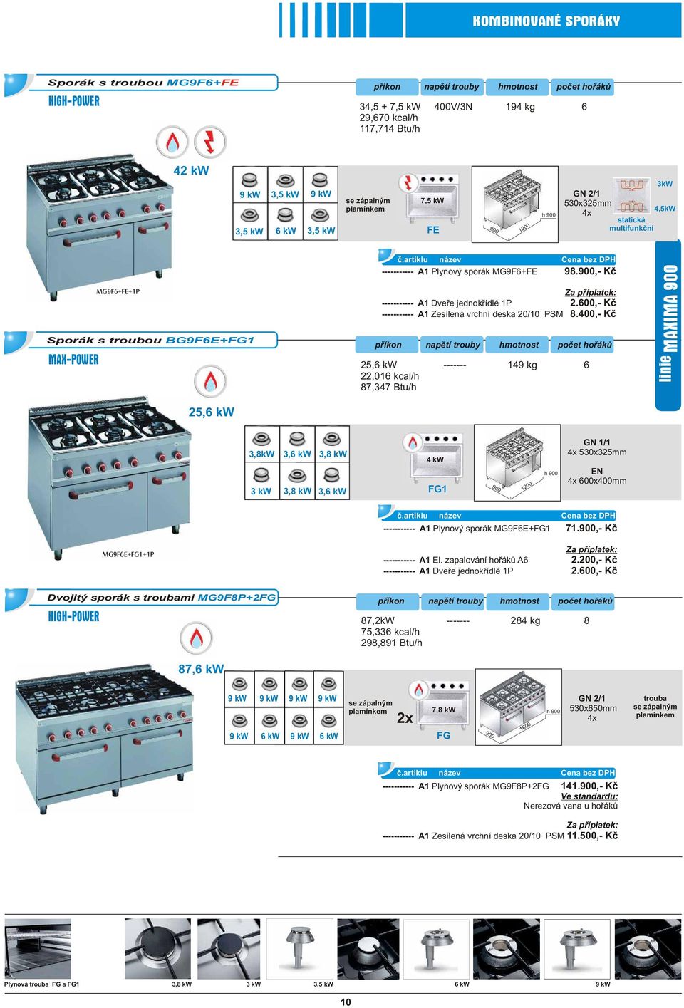 ,- Kè 25,6 kw ------- 149 kg 6 22,016 kcal/h 87,347 Btu/h linie MAXIMA 3,8kW 3,6 kw 3,8 kw 3 kw 3,8 kw 3,6 kw ----------- A1 Plynový sporák MG9F6E+ 71.,- Kè MG9F6E++1P ----------- A1 El.