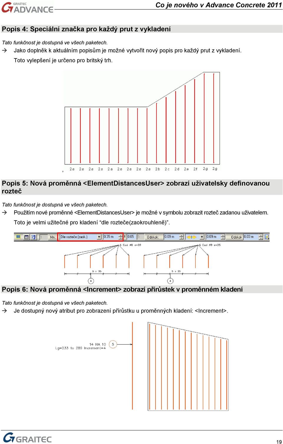 , Popis 5: Nová proměnná <ElementDistancesUser> zobrazí uživatelsky definovanou rozteč Použitím nové proměnné <ElementDistancesUser> je možné v