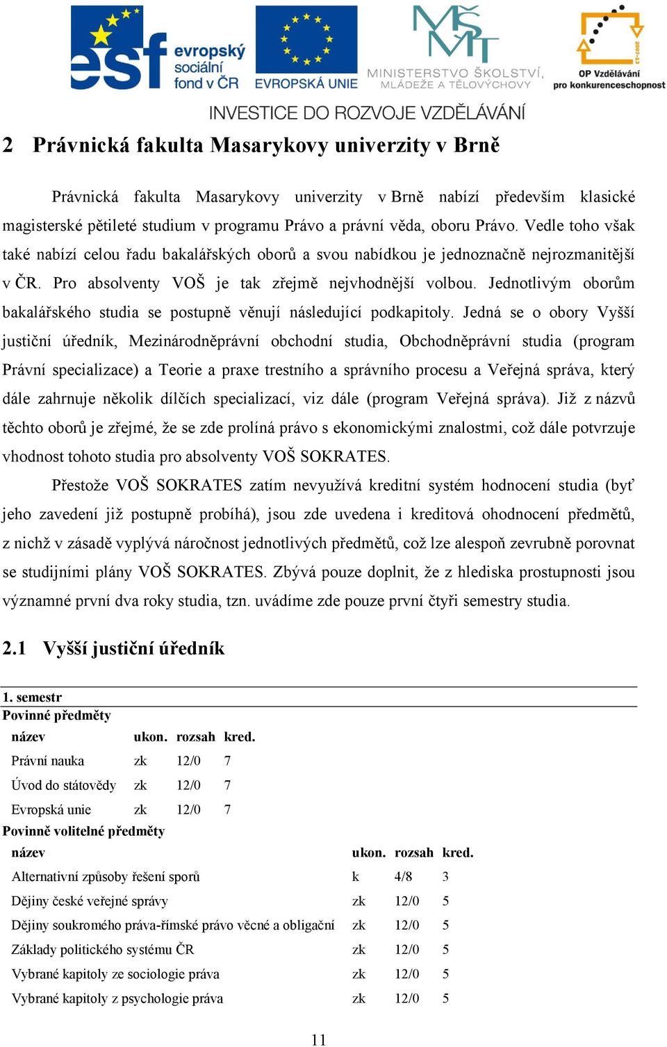 Jednotlivým oborům bakalářského studia se postupně věnují následující podkapitoly.