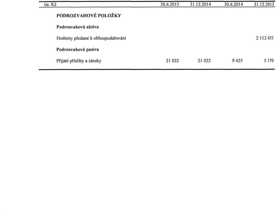 2013 PODROZVAHOVÉ POLOŽKY Podrozvahová aktiva