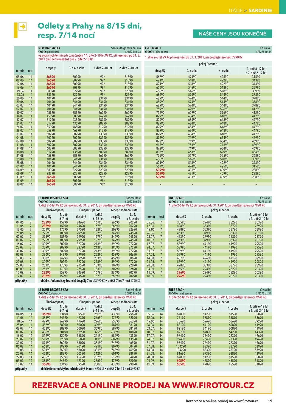 a 4. osoba 2 10 let 2. dítě 2 10 let 4. osoba Costa Rei SFB275 str. 34 6 12 let a 2. dítě 2 12 let 05.06. 14 36590 30990 99* 21590 56790 47490 42590 31590 09.06. 14 36590 30990 99* 21590 62190 51890 49290 34390 12.