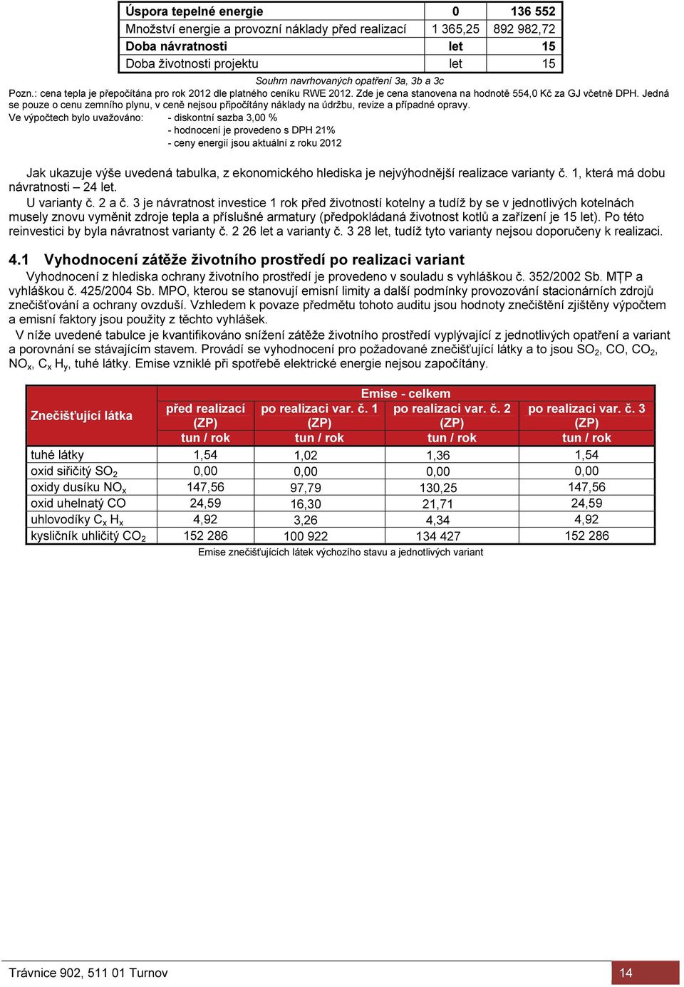 Jedná se pouze o cenu zemního plynu, v ceně nejsou připočítány náklady na údržbu, revize a případné opravy.