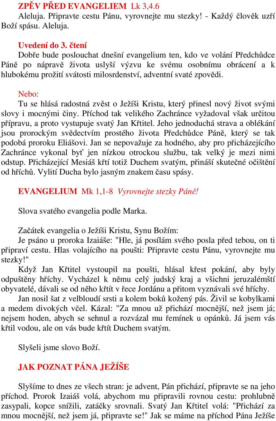 zpovědi. Nebo: Tu se hlásá radostná zvěst o Ježíši Kristu, který přinesl nový život svými slovy i mocnými činy.