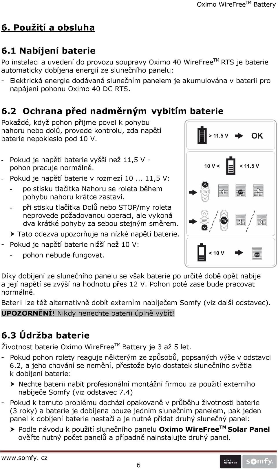 akumulována v baterii pro napájení pohonu Oximo 40 DC RTS. 6.