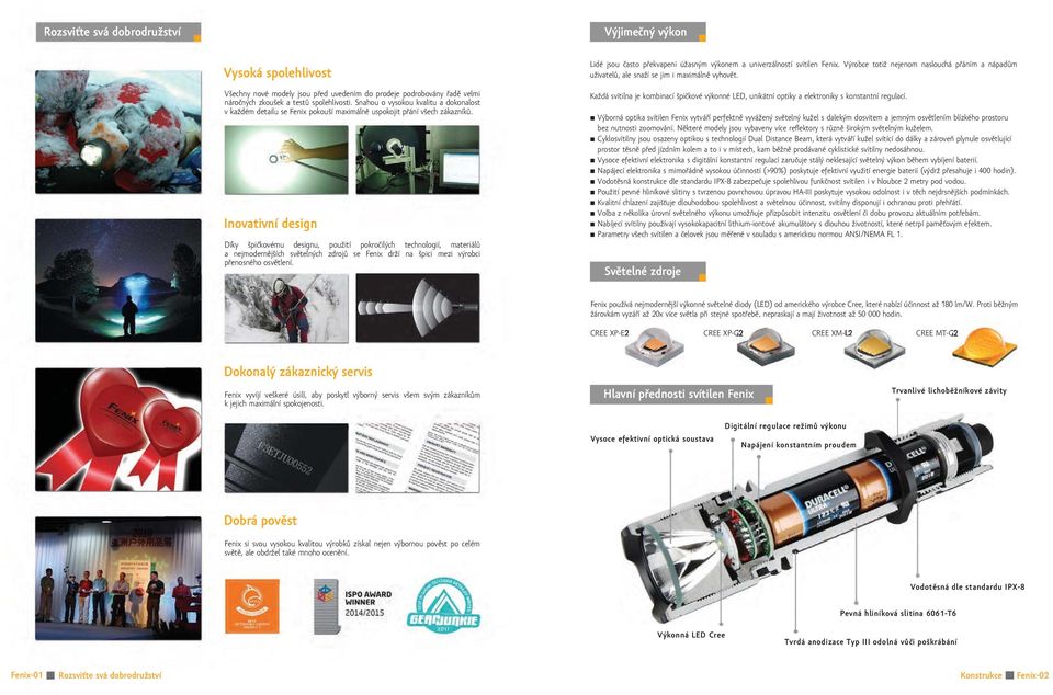 Inovativní design Díky špičkovému designu, použití pokročilých technologií, materiálů a nejmodernějších světelných zdrojů se Fenix drží na špici mezi výrobci přenosného osvětlení.