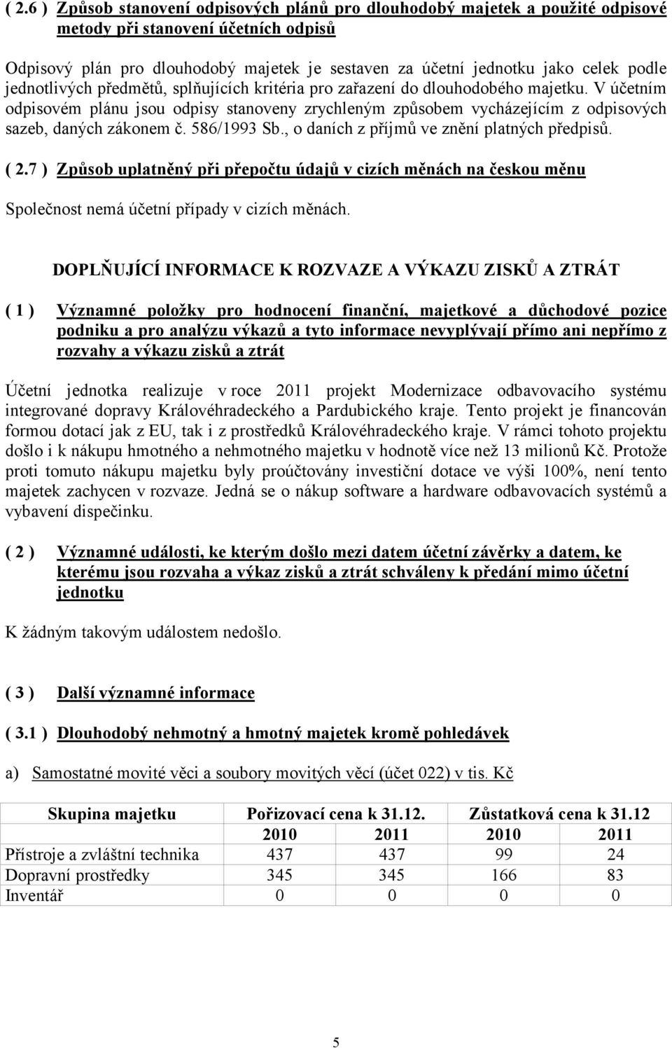 V účetním odpisovém plánu jsou odpisy stanoveny zrychleným způsobem vycházejícím z odpisových sazeb, daných zákonem č. 586/1993 Sb., o daních z příjmů ve znění platných předpisů. ( 2.