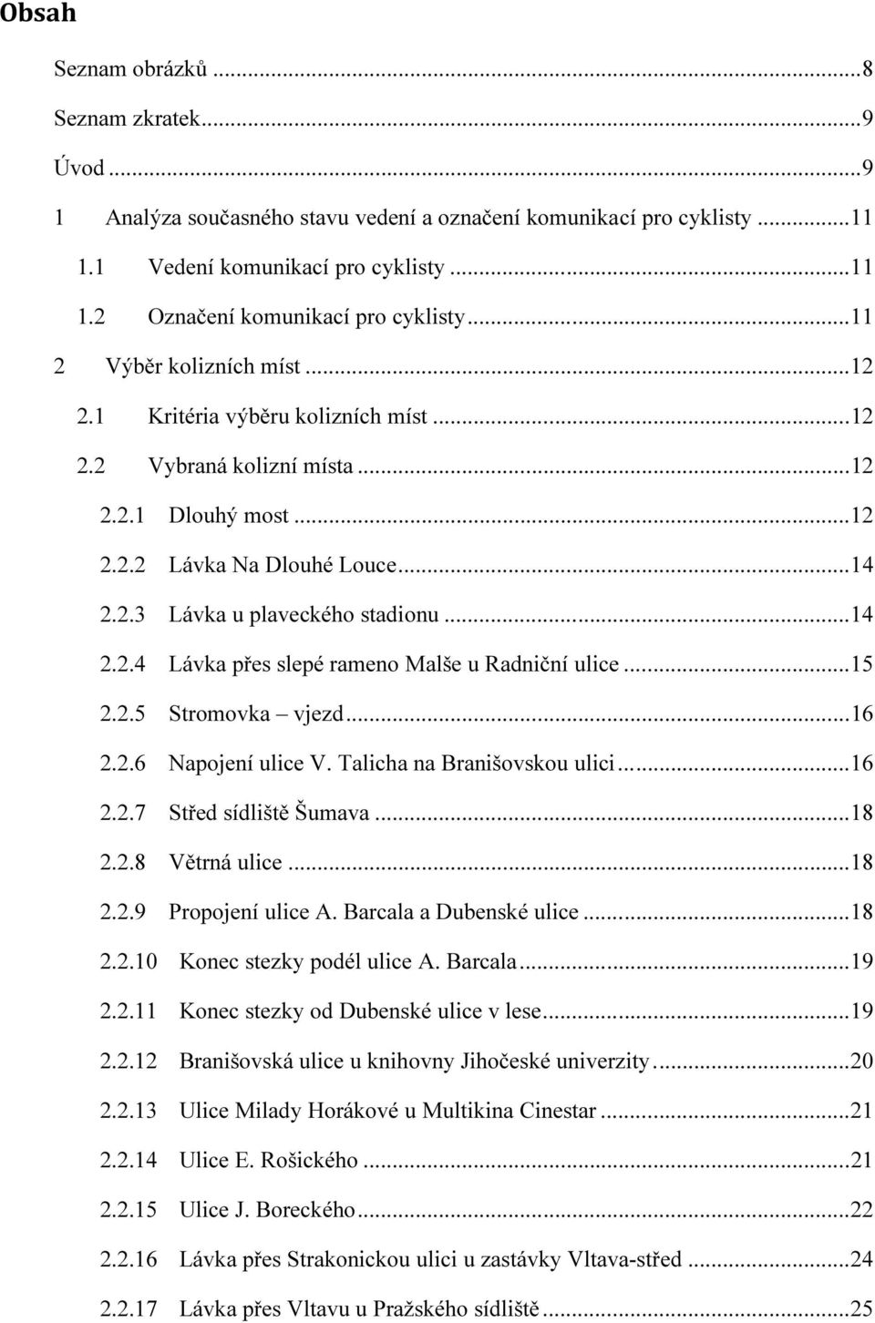 .. 14 2.2.4 Lávka přes slepé rameno Malše u Radniční ulice... 15 2.2.5 Stromovka vjezd... 16 2.2.6 Napojení ulice V. Talicha na Branišovskou ulici... 16 2.2.7 Střed sídliště Šumava... 18 2.2.8 Větrná ulice.